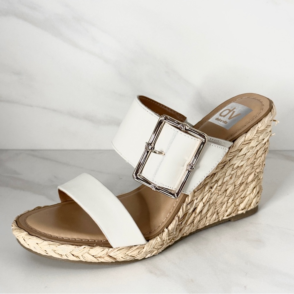 DV Dolce Vita Lucine Buckle Strap Espadrille Wedge Sandals Ivory